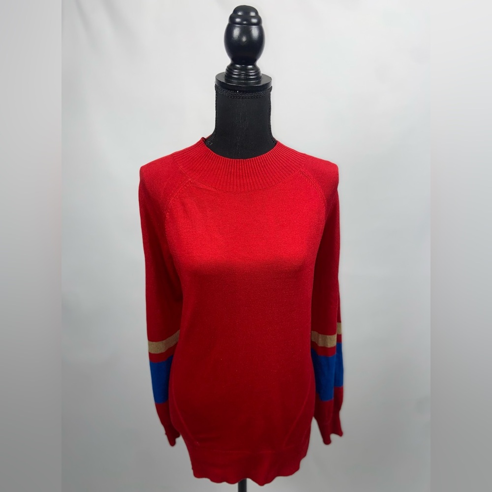 Red Sweater Mock Turtleneck Next Small Colorblock Blue & Tan Longsleeve Pullover
